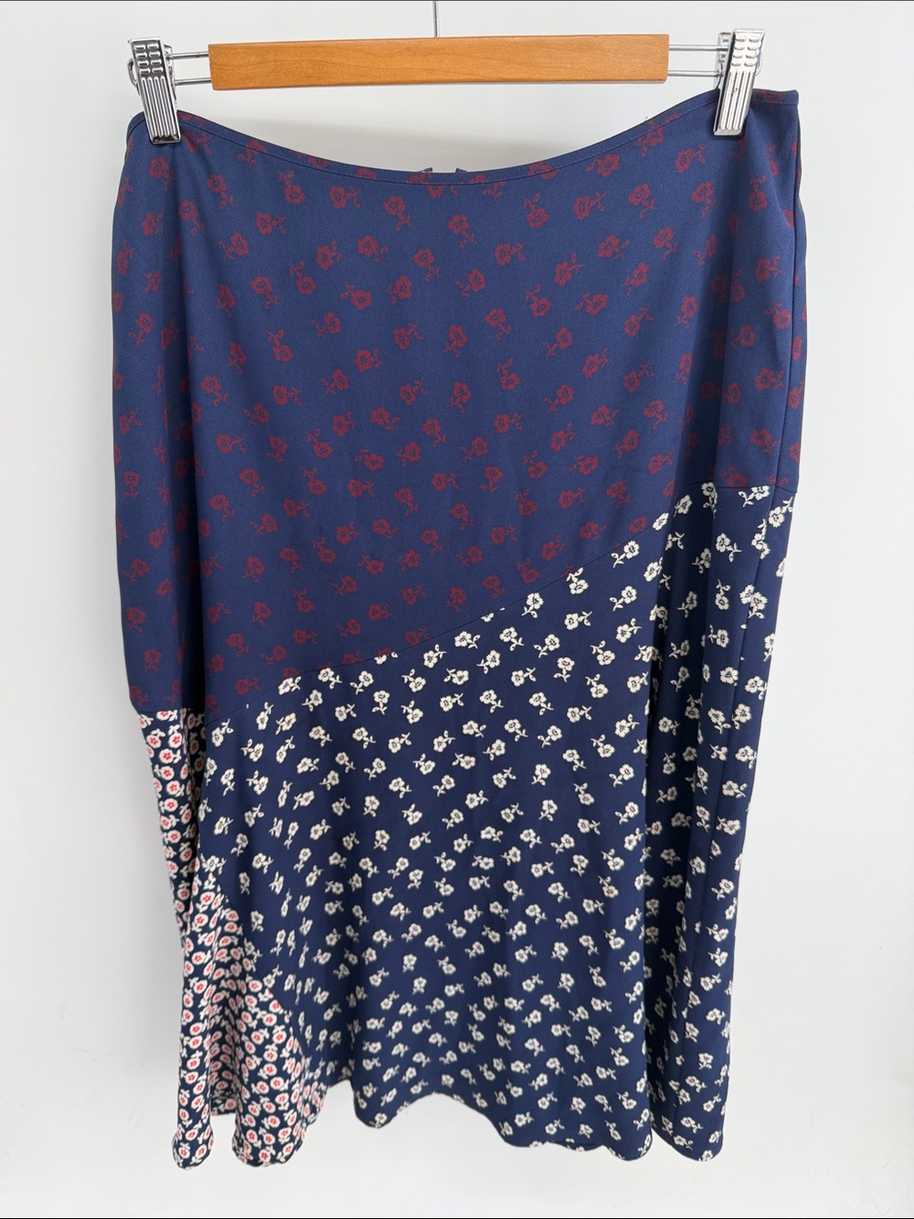 Talbots multi-floral print patchwork A-line midi skirt sz 10